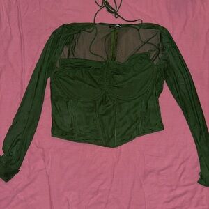 Green sexy mesh top